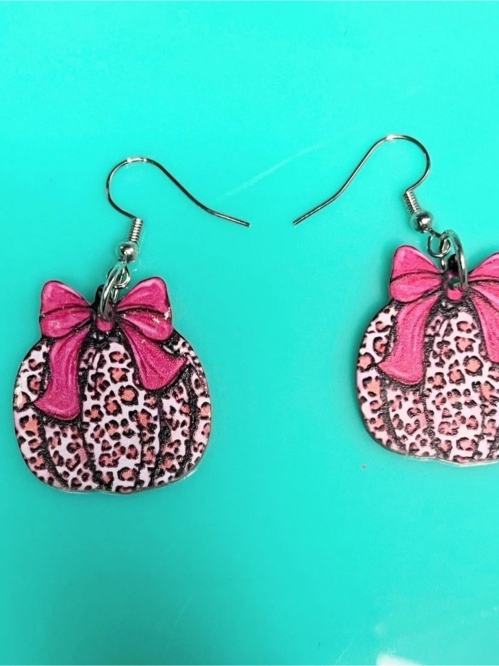 Pink & Black Leopard Fall Pumpkin Earrings